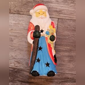 Vintage 8" Cermic Hand Painted Santa Candle Holder